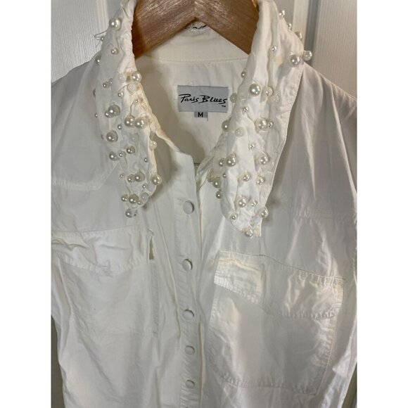 Paris Blues White Button Front Pearl Accent Collar Top Sz M - Picture 4 of 7
